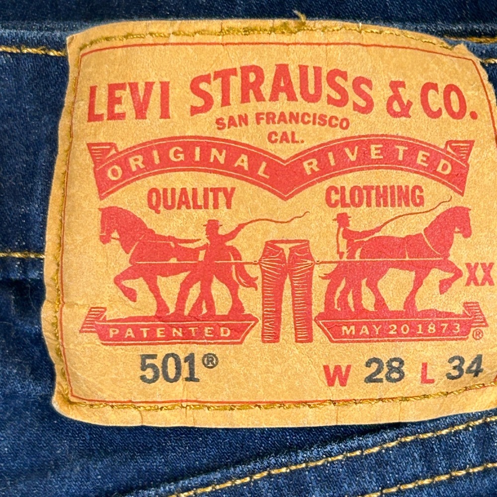 Levi's 501 Jeans Mens 28x34 (Fits 27x31) Blue Dark Wash Straight Leg Button Fly - Picture 6 of 11